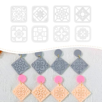 Xaekicr 8PCS Tile Pattern Polymer Clay Cutters Set – Mediterranean Geometric Clay Cutters and Textured Molds, Clay Tools for Polymer Clay Jewelry and Crafts - color: 2E color