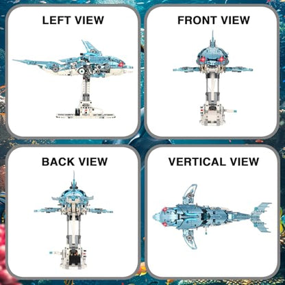 Mechanical Blue Dolphin Building Blocks Linkage Kit, Sea Animal Model with Lighting, Display Stand, STEM Power Motor Toy, DIY Desktop Ornament for Kids & Adults Ages 12+, Birthday Gift Idea - color: Blue Dolphin