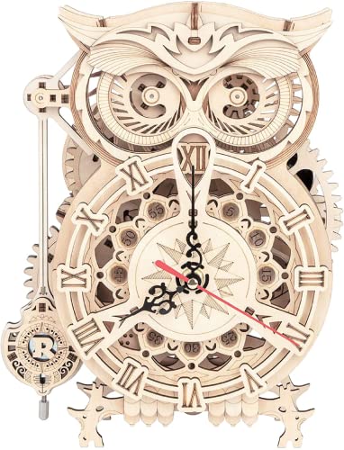 ROKR 3D Wooden Puzzles for Adults Mechanical Clock Kits - Owl Clock, DIY Model Building Kits Educational Brain Teaser Puzzles, Crafts/Hobbies/Gifts Desk Decor for Teens