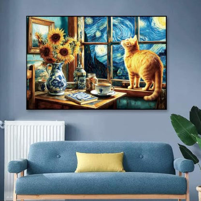 VeGuude Diamond Art Kits for Adults Starry Night Cat Diamond Painting Kits - color: DP04896