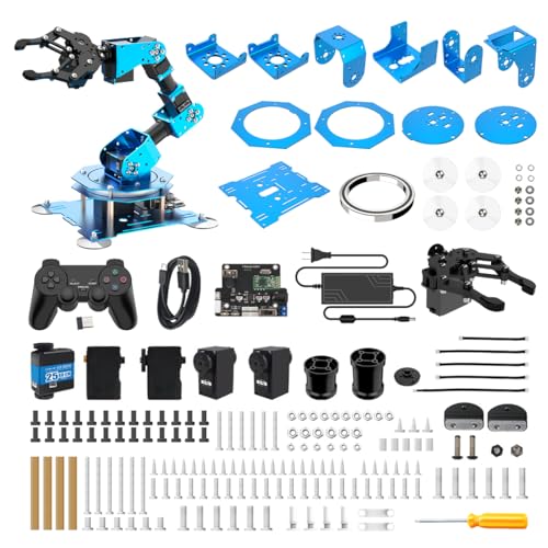 Robotic Arm for Arduino Coding Programming 6DOF Hiwonder-xArm1S STEM Educational Building Robot Arm Kits, 6 AXIS Full Metal Robotic Arm Wireless Controller/PC/App/Mouse Control Learning Robot - style: Hiwonder-xArm1S