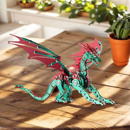 3D Model Kits for Adults,Metal Dragon Puzzle Building Set,Collectible Mechanical Engineering Crafts for Home Office Decoration & Gift（Red-Green）