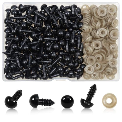 TOAOB 150pcs 8mm Black Plastic Safety Eyes Crafts Safety Eyes with 150pcs Washers for Stuffed Animals Amigurumis Crochet Doll Making - size: 8mm