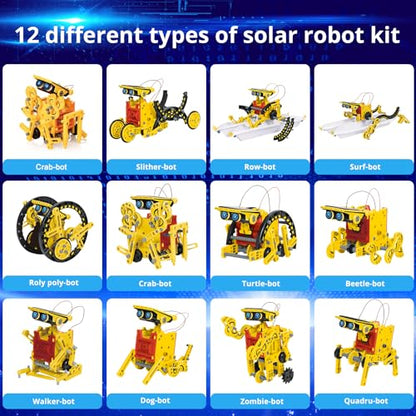 AESGOGO STEM Projects for Kids Ages 8-12, Solar Robot Science Building Kits, Birthday Gifts for 8 9 10 11 12-16 Year Old Boys Girls Teens, Robotics Powered by Sun or Battery(Not Include). - color: Yellow