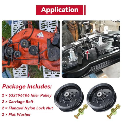 GELASKA 2Pack 532197379 532196106 Idler Pulley for Husqvarna 48" 54" Z254 - color: A2 2x196106