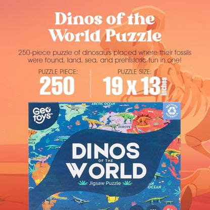Dinos of the World 19"x13" Jigsaw Puzzles for Kids, 250 Piece Fun Puzzles