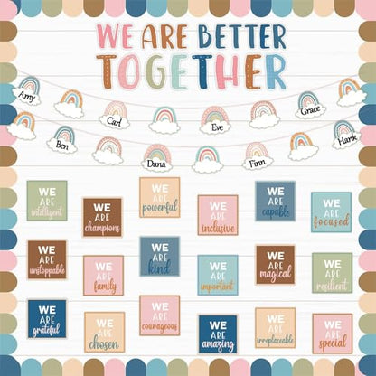 QOUBAI Boho Affirmation Station Bulletin Board Set Motivational Together We are Better Bulletin Board Inspirational Positive Sayings Cutouts Classroom Decor for Back to School Decor Wall Door - style: Boho Affirmation Station