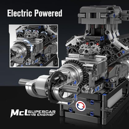 Mould King 10206 V8 Engine Model kit that Runs, Build Your Own Cars Combustion Battery/Motor Blocks Sets, Mechanic Engineering Construction Set, STEM KIt Gift for Adults 14+ Teens(737 PCS) - style: MCL Engine