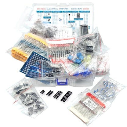 Electronic Component Kit & Total 2038 Pcs, LED Diodes, Metal Film Resistors, Electrolytic Capacitor Package,Diodes, Ceramic Capacitors,IC,PCB,Digital Tube, Common Transistor Assortment Box - style: Electronic components kit 2038pcs