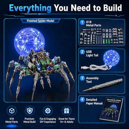 3D Metal Puzzle for Adults,Spider Puzzle Building Set，3D Metal Model Kit, Brain Teaser Puzzles DIY Assembling for Stress Relief - High end Men's Gift - style: Spider