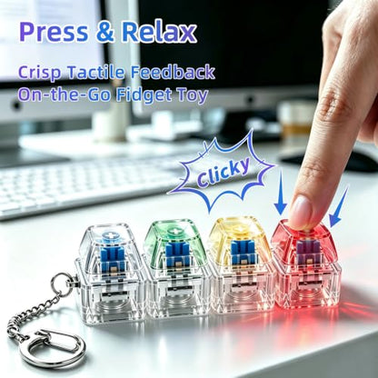 2 PCS Keyboard Fidget Toy, Decompression Button Clicker Keychain with Glowing LED, Portable Tactile Sensory Toys, Stocking Stuffers for Stress Relief, Autism, ASMR, Adults, Teens - color: 2pcs Rainbow
