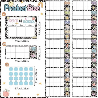 Funrous Days of School Pocket Chart Number of The Day Countdown Posters Back to School Composition Book Countdown Bulletin Board Decor Hundreds Tens Ones Place Value Chart Cards for Classroom Home - style: Composition