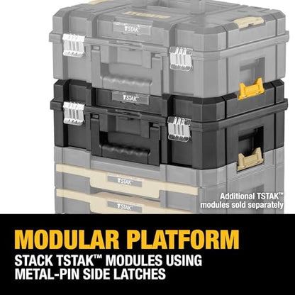 DEWALT Tool Box TSTAK II, 13 In. Flat Top Tool Storage Case, Stackable Organizer Hard Case Portable Toolbox, Heavy Duty, Holds Up To 66 lbs (DWST17807) (Pack of 4) - size: 1 Count (Pack of 4)