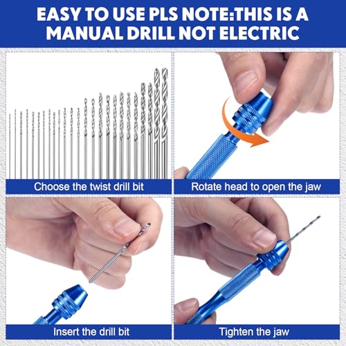 Mudder 36 Pcs Pin Vise Hand with Micro Drill Bits Set, Blue - color: Blue