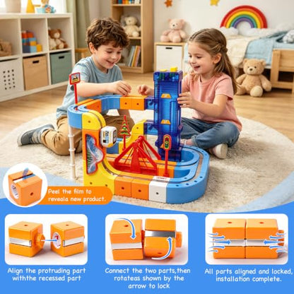 Magnetic Train Track Set, Electric Magnetic Train for Kids 3 4 5 6 7 8 Years Old, 3D STEM Educational Toy to Spark Imagination, Perfect Christmas Birthday Gift