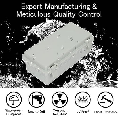 Junction Box IP65 Waterproof Electrical Box Outdoor ABS Plastic Project Box Hinged Shell Universal Enclosure Box with Mounting Plate, Wall Brackets, Cable Glands 7.1" x 3.1" x 2.5" - color: Grey, size: 7.1" x 3.1" x 2.5"