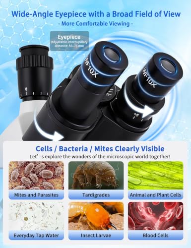 Microscope for Adult,with7'' HD Display,WF10&25X Eyepieces,40-5000X Magnification,Dual Mechanical Stages and Abbe Condenser,Includes 40 PCS Specimens,Suitable for Labs & Schools