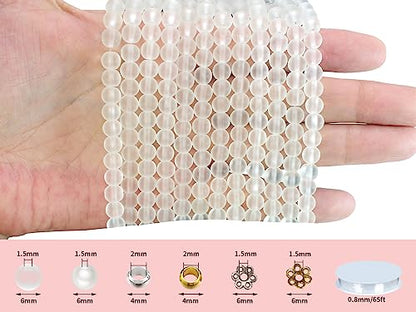 6mm White Frosted Glass Beads Kit 900pcs for Jewelry Making - size: 6mm White #360