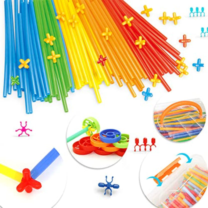 Straw Constructor Toys 600Pcs STEM Building Toy Interlocking Plastic Engineering Thin Tube Blocks Educational Kit for 3 4 5 6 7years Kids Boys and Girls Gift Preschool STEM Toy with Storage Box - color: 600pcs Rainbow