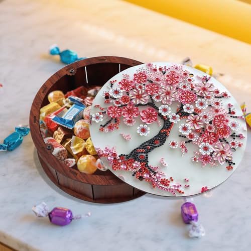antor 5D Cherry Blossom Diamond Art Storage Box, DIY Wooden Jewelry Box Kit - color: Cherry Blossom Tree