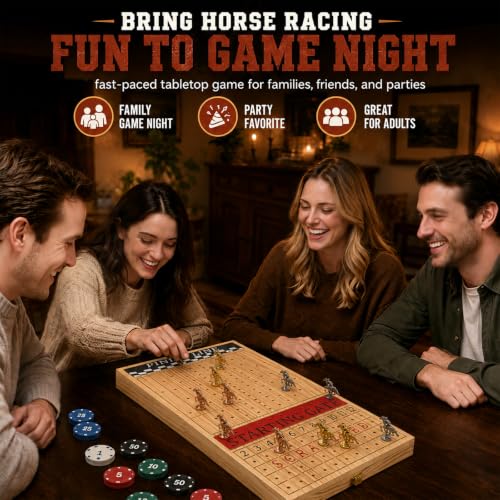 Horse Race Board Game Foldable Solid Wood Horse Racing Game - color: Large Folding Box-light Burnt