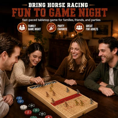 Horse Race Board Game Foldable Solid Wood Horse Racing Game - color: Large Folding Box-light Burnt