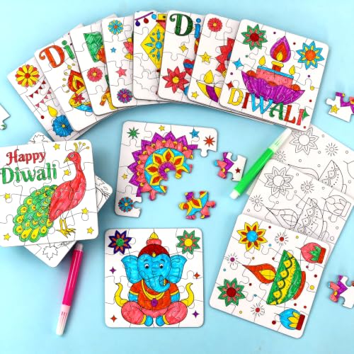 Diwali Crafts & Party Favors for Kids Bulk, Rangoli Activity DIY Art Puzzle - color: Diwali Colorful