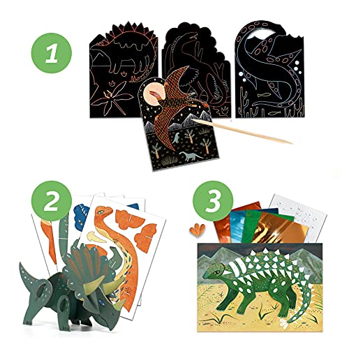 DJECO Dinosaur Crafts Kit - Paint, Scratch, Build & More for Home, School or Gifts - Fun & Creative for Family & Friends, Educational Craft Kit, Multi- Activitiy for Kids 6+
