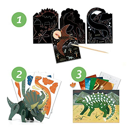 DJECO Dinosaur Crafts Kit - Paint, Scratch, Build & More for Home, School or Gifts - Fun & Creative for Family & Friends, Educational Craft Kit, Multi- Activitiy for Kids 6+