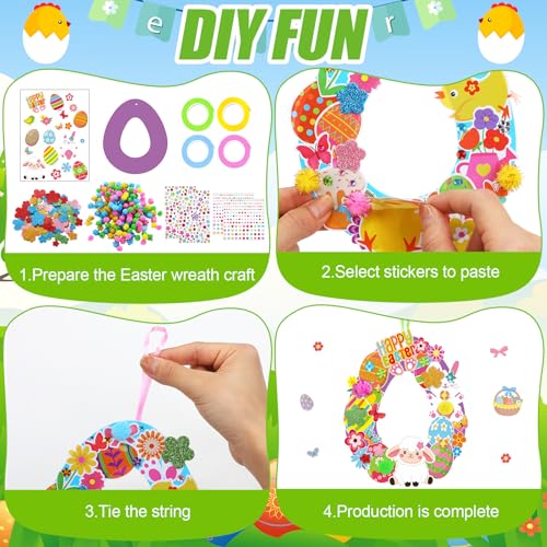 Hollowfly 48 Sets Easter Wreath Craft Kits DIY Paper Ornaments Stickers - style: Happy Easter