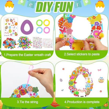 Hollowfly 48 Sets Easter Wreath Craft Kits DIY Paper Ornaments Stickers - style: Happy Easter