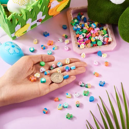 Elecrelive 200Pcs Easter Polymer Clay Beads Rabbit Carrot Cross Heart Easter Egg Beads Charms Spring Polymer Clay Accessories for DIY Bracelet Necklace Bracelet Earring Jewelry - color: Mix Colors, Easter