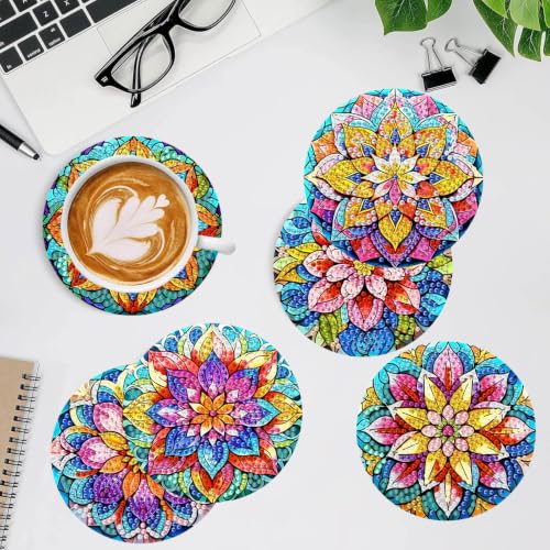 XUCNWL Flowers Diamond Art Coasters Kit for Adults, 8 PCS, 4X4 Inch - color: Flower-1
