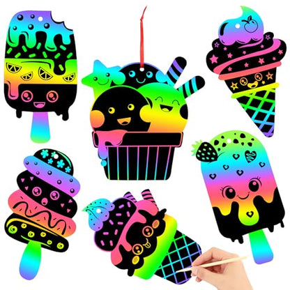 JULMELON 36PCS Summer Crafts for Kids, Ice Cream Scratch Art Party Favors - style: Summer Crafts