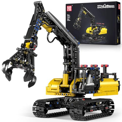 Mould King Crawler Hydraulic Wood Grabber Building Sets, 17077 Engineering Excavator Model Kit, Air Pumps Construction Set, MOC Cool Birthday for Adults/Teens (866Pcs) - style: Engineering 17077