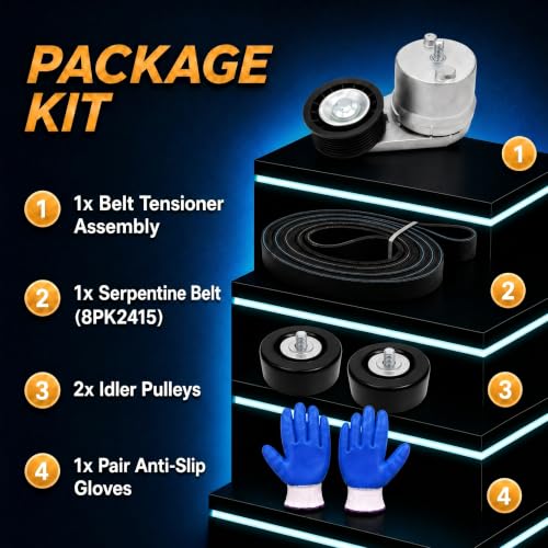 Serpentine Belt Tensioner Idler Pulley Kit with EPDM Belt Compatible with Chevrolet Silverado 2500 HD 3500 3500HD GMC Sierra 2500 HD 3500 3500HD 6.6L Diesel 2002-2010, Replace 38172 36310 - size: 90K-38172
