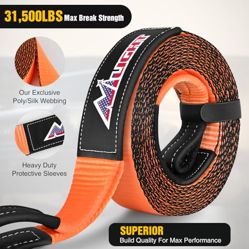 Nilight 3" x20' Recovery Tow Strap Kit Two 3/4" Anti-Theft D-Ring Shackles - color: 20ft Tow Strap +D-Ring Shackle