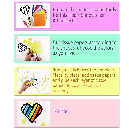 VHALE Suncatchers Craft 3 Sets (9 Cutouts) w Tissue Papers Stained Glass Effect Paper Sun Catcher Kit, Window Art, Classroom Crafts, Creative Art Projects, Kids Party Favors (Valentine Heart) - style: Valentine Heart