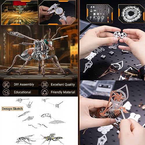 3D Metal Wasp Puzzles for Adults Model Kits Mechanical Puzzle Building Blocks, Difficult DIY Assembly for Men (Steel+Rose Gold) - style: Steel+Rose Gold