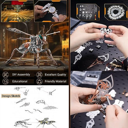 3D Metal Wasp Puzzles for Adults Model Kits Mechanical Puzzle Building Blocks, Difficult DIY Assembly for Men (Steel+Rose Gold) - style: Steel+Rose Gold