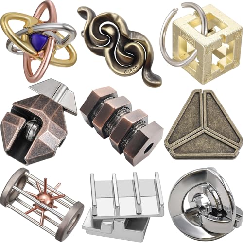 Wettarn 9 Pcs Metal Brain Teasers 3D Steel Puzzle Set, Magic Style - style: Magic Style