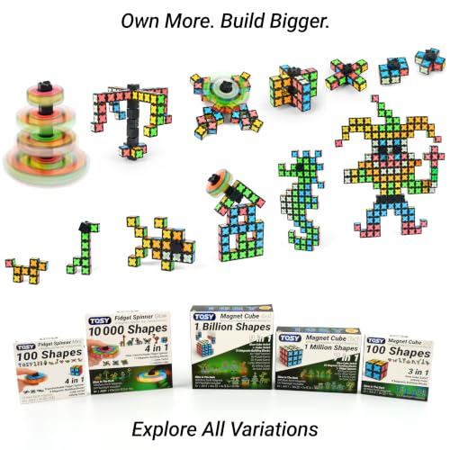 TOSY Magnet Fidget Spinner Mini - 8 Blocks, 3 in 1 Toy: Transformable Fidget Spinner, Infinity Cube, 2x2 Puzzle Cube, Stress Relief, STEM Magnet Tiles Birthday Gift for Kids/Boys/Girls/Adults, 2-Pack - color: Mini B (Set of 2)