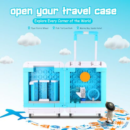 BloxBrix City Travel Suitcase Building Block Set, Singapore Skyline Architecture Model, Educational Gift for Children and Adults (127pcs)