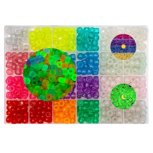 Acrylic Pony Beads Jewelry Making Kit – 110 Colors, UV Color Changing & Glow Alphabet Beads, Heart Bow Crystal String, Tools, Gift Box for DIY Bracelets, Necklaces (9mm Pony Beads Six Box) - color: 9mm Pony Beads Six Box
