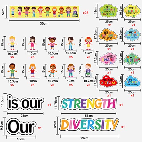 Diversity Bulletin Board Decoration Set Diverse Students Borders Cutouts for Party School Classroom Door Welcome Bulletin Board Craft Home Wall(Our Diversity is Our Strength) - style: Our Diversity is Our Strength