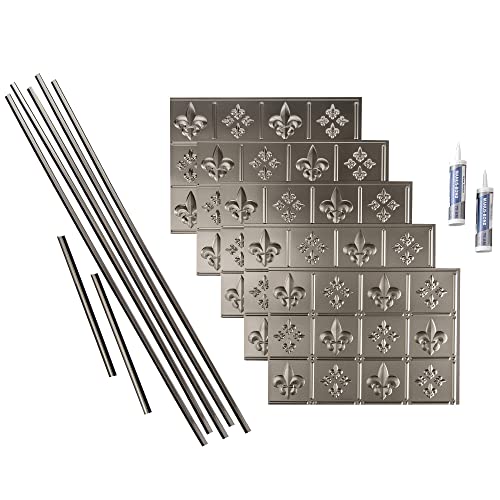 FASÄDE Fleur-de-lis Decorative Vinyl Backsplash 15 sq ft Kit in Brushed Nickel - color: Brushed Nickel