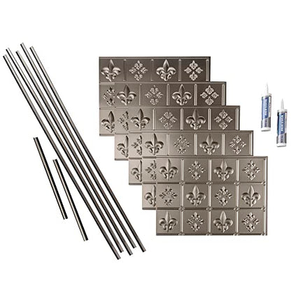 FASÄDE Fleur-de-lis Decorative Vinyl Backsplash 15 sq ft Kit in Brushed Nickel - color: Brushed Nickel
