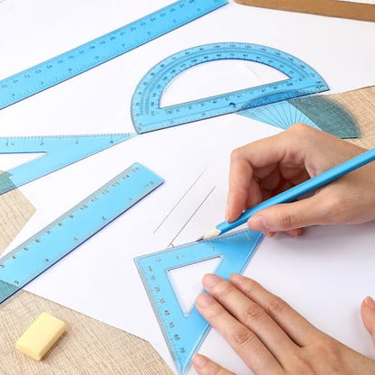 Zonon 7 Pcs Geometry Set with Drawing Compas, 6&4 Inch Protractors, Blue - color: Blue