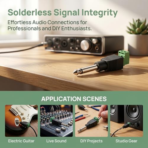 NANYI TS 1/4" (6.35mm) Male Mono Solderless Screw Terminal Plug -4 Pack - color: 4PCS-Green welding free