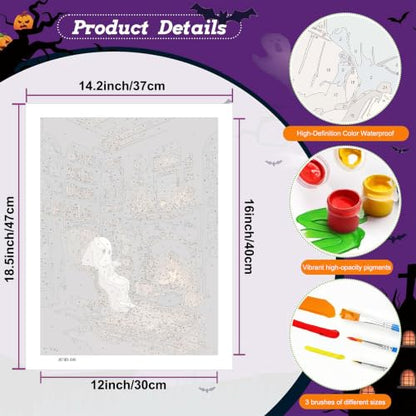 Halloween Paint by Numbers Kit for Adults,Paint by Number Adult Ghost 16x20 - color: Halloween Ghost Coffee, size: 16*20inch